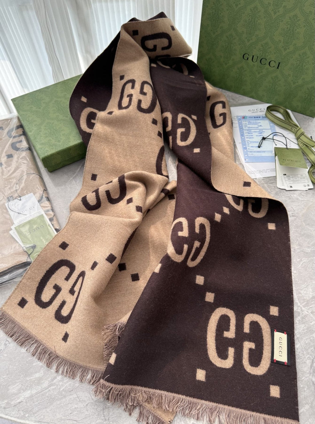 Gucci Geometric Fringed Scarf — front