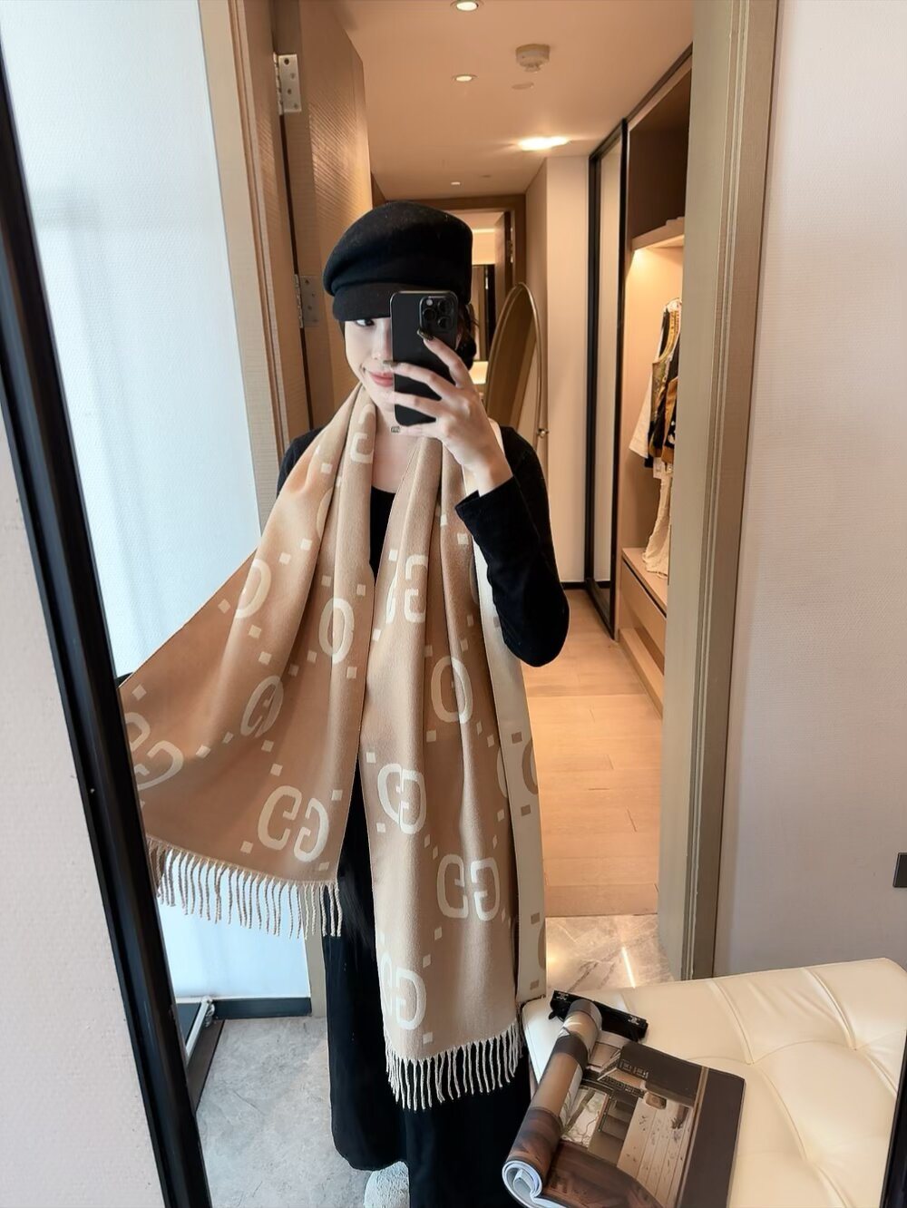 Gucci Two-Tone Fringed Scarf — model