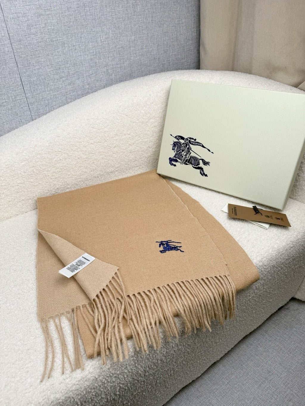 Burberry Embroidered Reversible Fringed Scarf — front